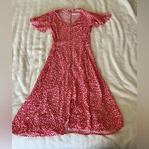 Red Floral button down midi dress